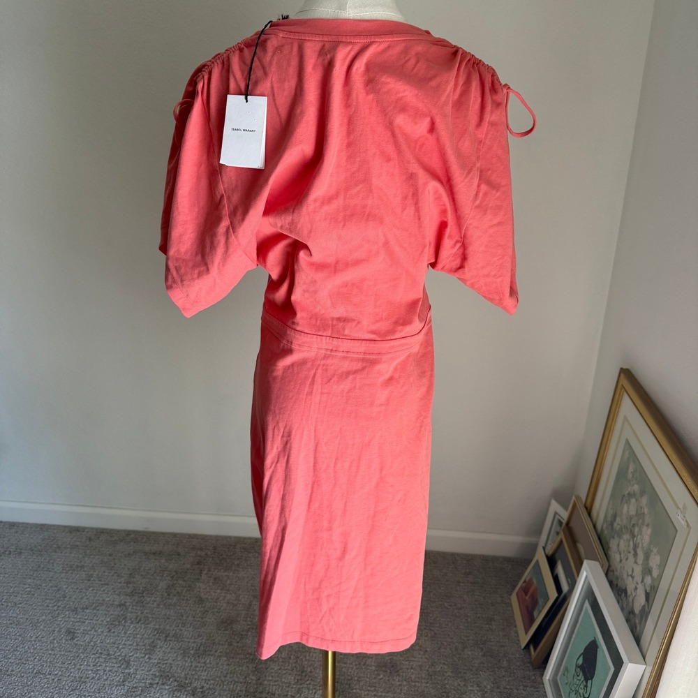 Isabel Marant Étoile Coral Tie Sleeve Mini Dress‎ Cotton Zarko Papaya Large - Picture 5 of 12